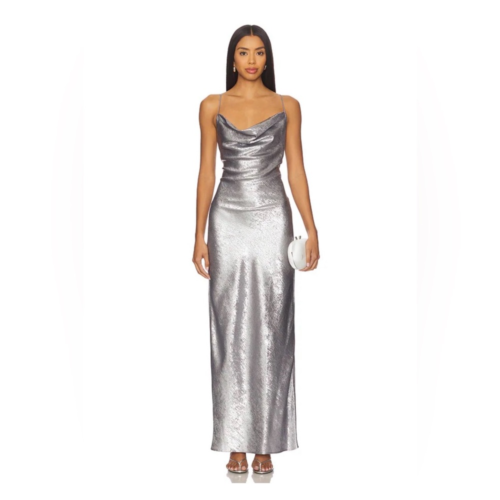 REVOLVE Shimmering Silver Maxi Dress